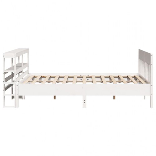 Sengeramme 180x200 cm i massivt fyrretræ - hvid med hylder