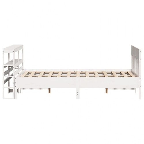 Sengeramme 120x200 cm i massivt fyrretræ - hvid med sengegavl og hylder