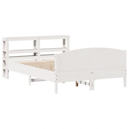 Sengeramme i massivt fyrretræ med hylder 150x200 cm - hvid