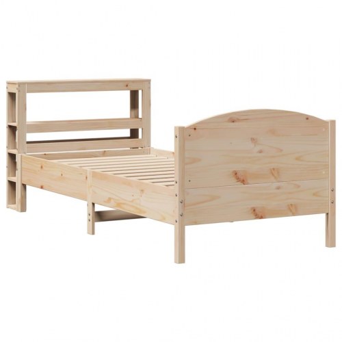 Sengeramme i massivt fyrretræ 75 x 190 cm med sengegavl og hylder