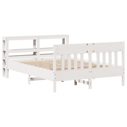 Sengeramme i massivt fyrretræ med hylder 135x190 cm - hvid