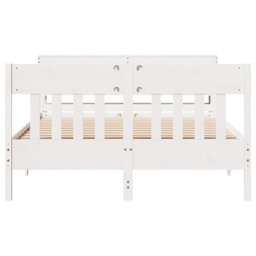 Sengeramme i massivt fyrretræ med hylder 135x190 cm - hvid