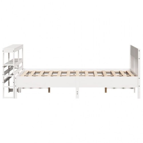 Sengeramme i massivt fyrretræ med hylder 135x190 cm - hvid