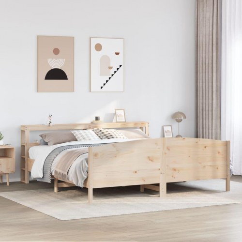 Sengeramme 180x200 cm i massivt fyrretræ med hylder