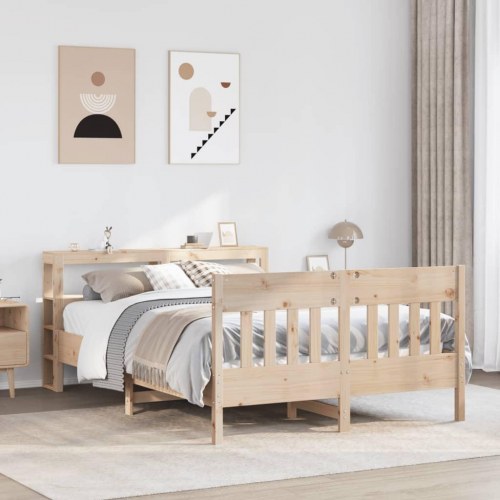 Sengeramme i massivt fyrretræ med sengegavl og hylder - 120 x 190 cm