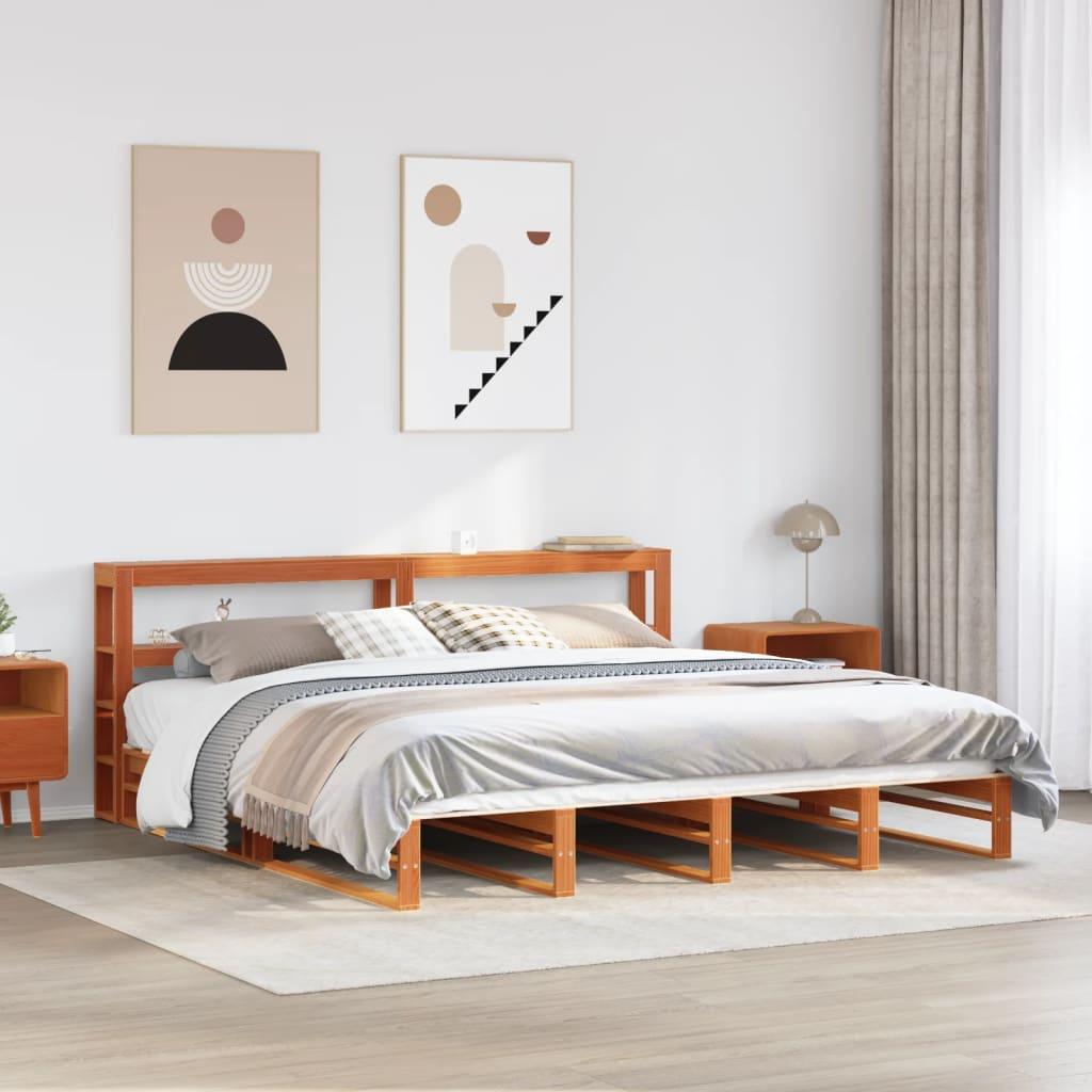 Sengeramme 180x200 cm i massivt fyrretræ - gyldenbrun med hylder