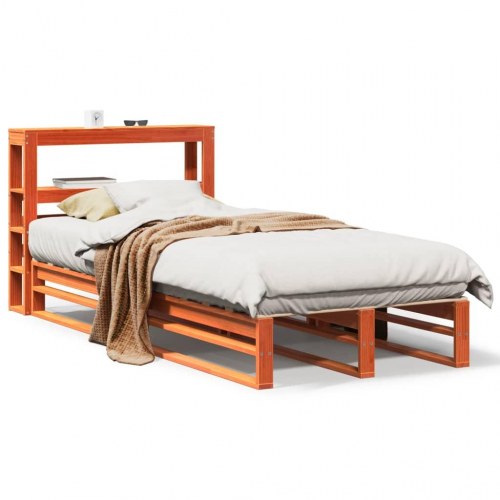 Sengeramme med sengegavl og hylder 75 x 190 cm - gyldenbrun