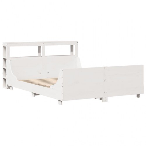 Sengeramme med hylder 150x200 cm - massivt fyrretræ, hvid