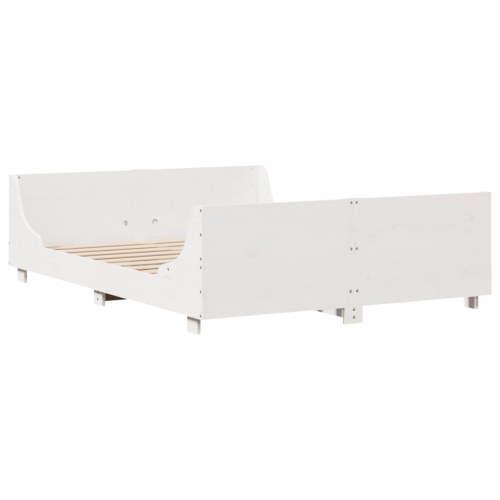 Sengeramme med hylder 150x200 cm - massivt fyrretræ, hvid