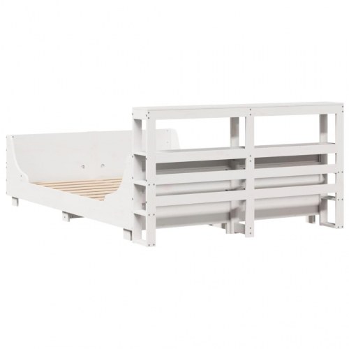 Sengeramme med hylder 150x200 cm - massivt fyrretræ, hvid