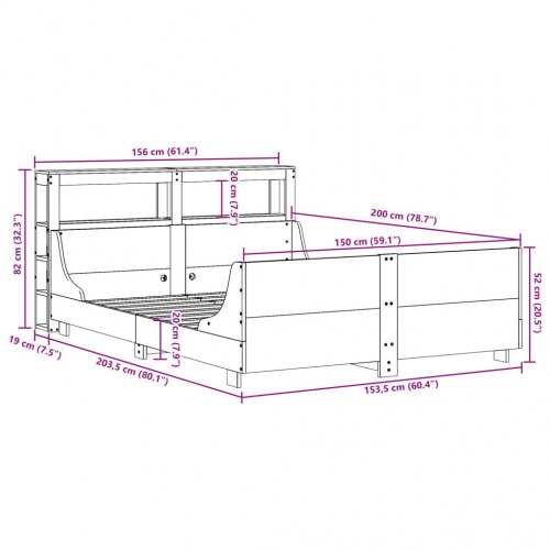 Sengeramme med hylder 150x200 cm - massivt fyrretræ, hvid