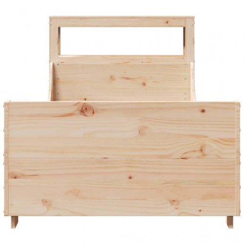 Sengeramme i massivt fyrretræ 75 x 190 cm med fritstående sengegavl og hylder