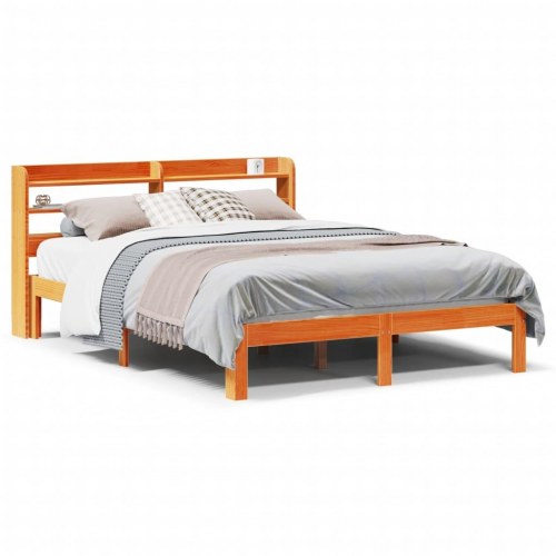 Sengeramme uden madras 135 x 190 cm med hylder - gyldenbrun