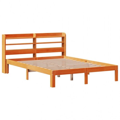 Sengeramme uden madras 135 x 190 cm med hylder - gyldenbrun