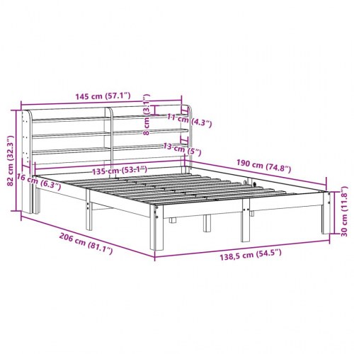 Sengeramme uden madras 135 x 190 cm med hylder - gyldenbrun