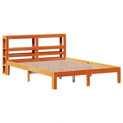 Sengeramme 135 x 190 cm med sengegærde og hylder - gyldenbrun