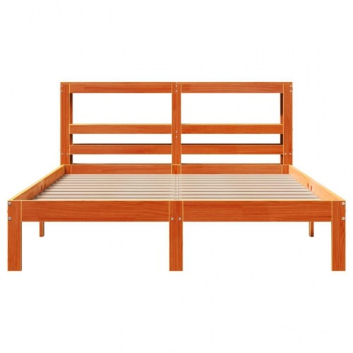 Sengeramme 135 x 190 cm med sengegærde og hylder - gyldenbrun