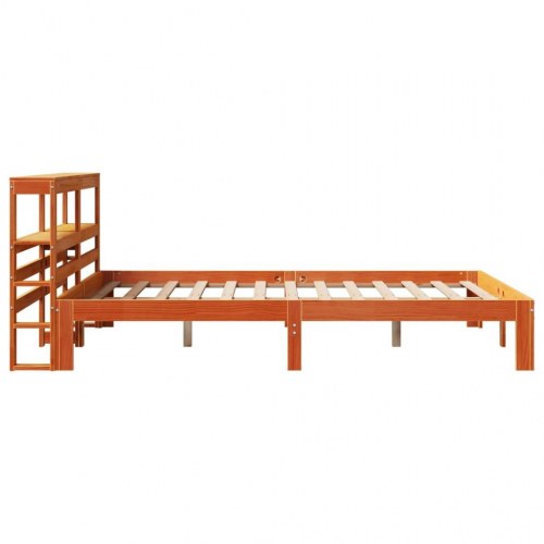 Sengeramme 135 x 190 cm med sengegærde og hylder - gyldenbrun