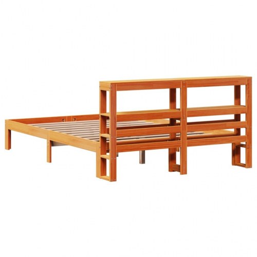 Sengeramme 135 x 190 cm med sengegærde og hylder - gyldenbrun