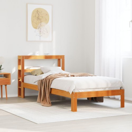 Sengeramme med sengegærde 75 x 190 cm i massivt fyrretræ - gyldenbrun
