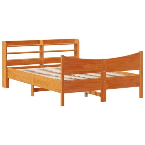 Sengeramme med sengegavl 120x190 cm massivt fyrretræ gyldenbrun
