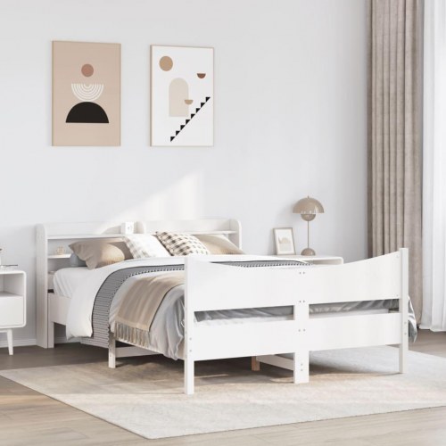 Sengeramme med sengegavl 140 x 200 cm i massivt fyrretræ - hvid