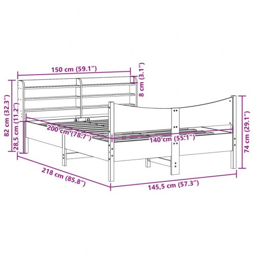 Sengeramme med sengegavl 140 x 200 cm i massivt fyrretræ - hvid