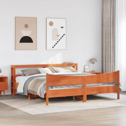 Sengeramme med sengegavl 180x200 cm - massivt fyrretræ, gyldenbrun