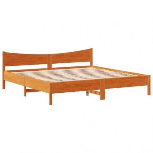Sengeramme med sengegavl 180x200 cm - massivt fyrretræ, gyldenbrun