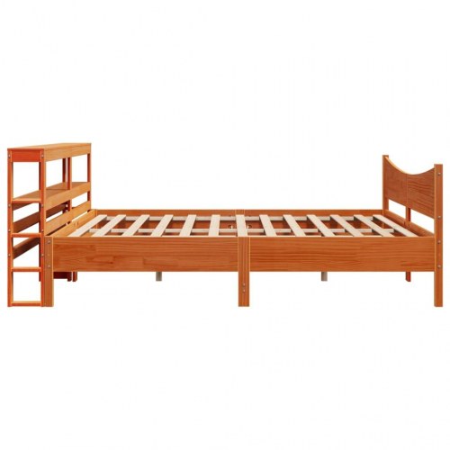 Sengeramme med sengegavl 180x200 cm - massivt fyrretræ, gyldenbrun