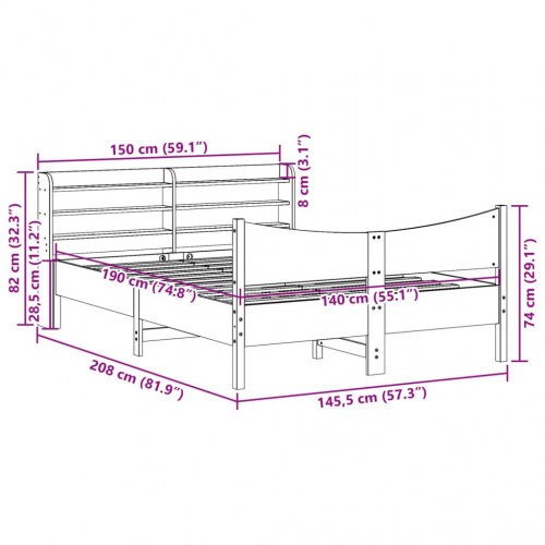 Sengeramme med gavl 140x190 cm - massivt fyrretræ, gyldenbrun