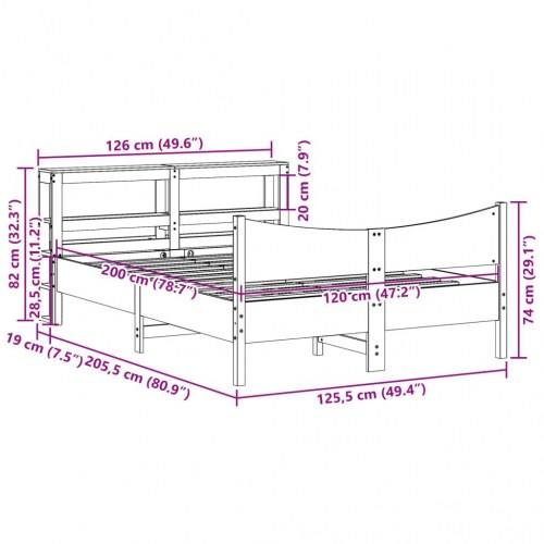 Sengeramme med sengegavl 120×200 cm - massivt fyrretræ, hvid