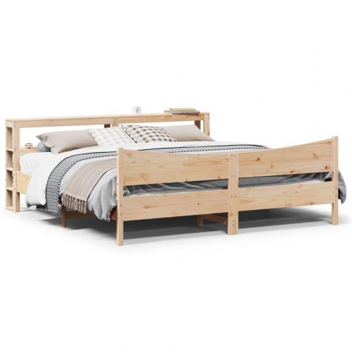 Sengeramme med sengegavl 180x200 cm - massivt fyrretræ, med hylder