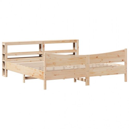 Sengeramme med sengegavl 180x200 cm - massivt fyrretræ, med hylder