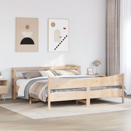 Sengeramme med sengegavl 180x200 cm - massivt fyrretræ, med hylder