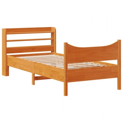 Sengeramme med sengegavl 75 x 190 cm - massivt fyrretræ, gyldenbrun