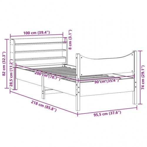Sengeramme med sengegavl 90×200 cm i massivt fyrretræ