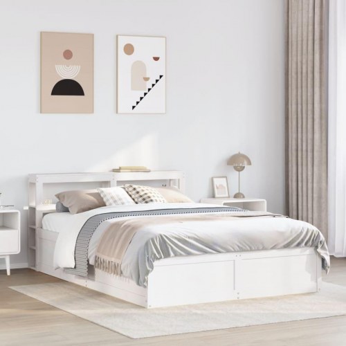 Sengeramme med sengegavl135x190 cm massivt fyrretræ hvid