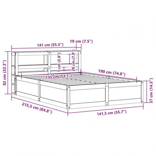 Sengeramme med sengegavl135x190 cm massivt fyrretræ hvid