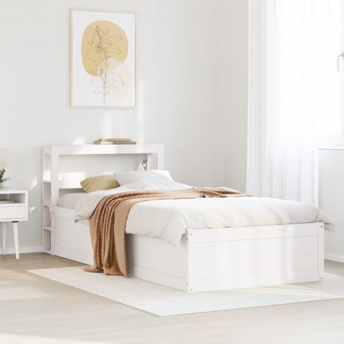 Sengeramme med sengegavl 90×190 cm - massivt fyrretræ, hvid