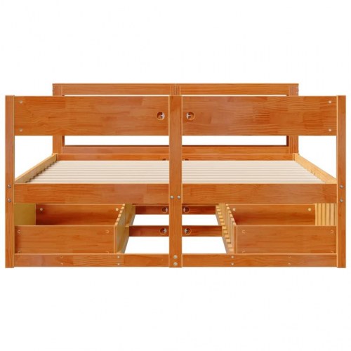 Sengeramme med opbevaring 135x190 cm - massivt fyrretræ, brun