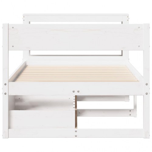 Sengeramme 90x200 cm med skuffer og hylder - massivt fyrretræ, hvid