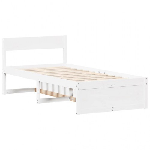 Sengeramme 90x200 cm med skuffer og hylder - massivt fyrretræ, hvid