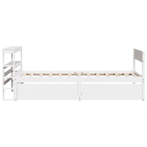 Sengeramme 90x200 cm med skuffer og hylder - massivt fyrretræ, hvid