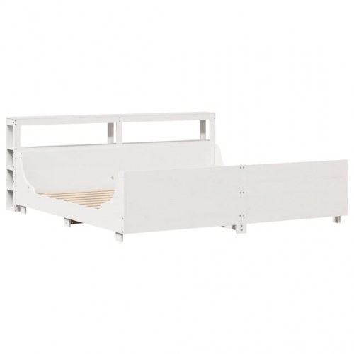 Sengeramme 200x200 cm i massivt fyrretræ - hvid med opbevaringshylder