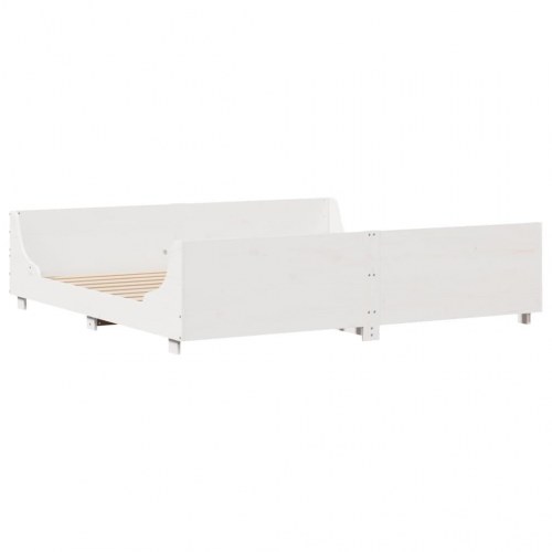 Sengeramme 200x200 cm i massivt fyrretræ - hvid med opbevaringshylder