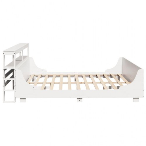 Sengeramme 200x200 cm i massivt fyrretræ - hvid med opbevaringshylder