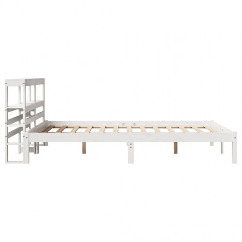 Sengeramme 140x200 cm i massivt fyrretræ - hvid med hylder