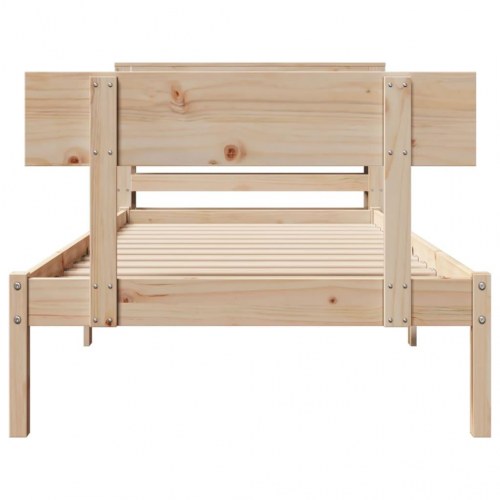 Sengeramme 90x200 cm i massivt fyrretræ med sengegavl og hylder