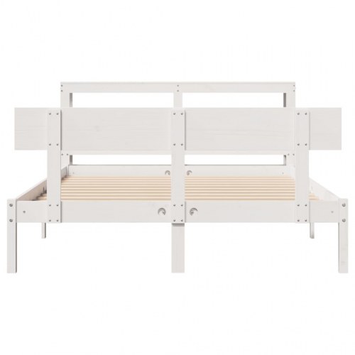 Sengeramme 120x190 cm i massivt fyrretræ - hvid, med hylder i gavlen